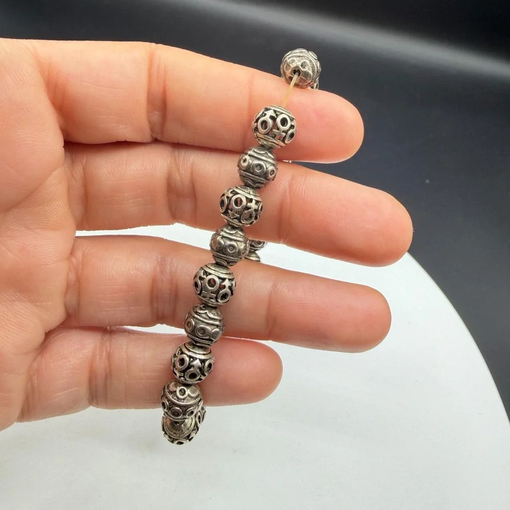 Silver Tone Ornate Beaded Stretch Bracelet Boho Statement Stackable Gift Fashion